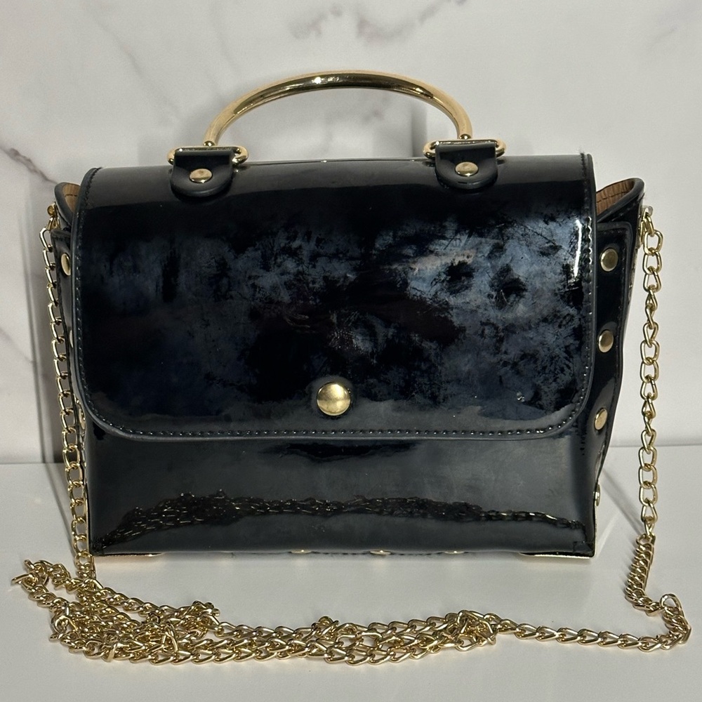 Vintage Black and Gold Crossbody Bag with Chain